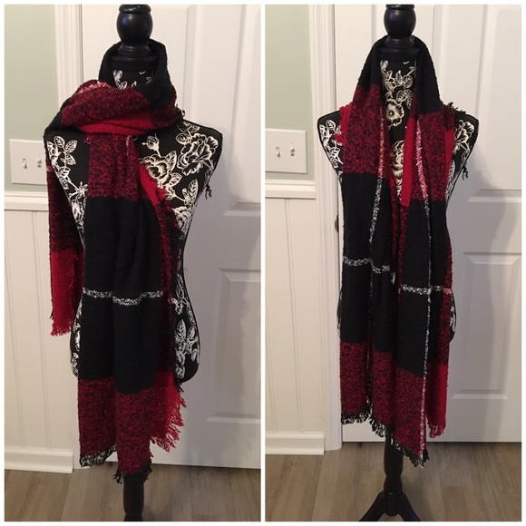 Red/Black Plaid soft and cozy scarf & wrap - Picture 2 of 6